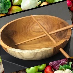 Rice Bowl With Chopsticks Made From Solid Teak Wood